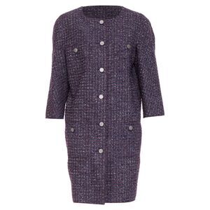 CHANEL 2014 purple metallic CC button four pocket collarless tweed coat FR44